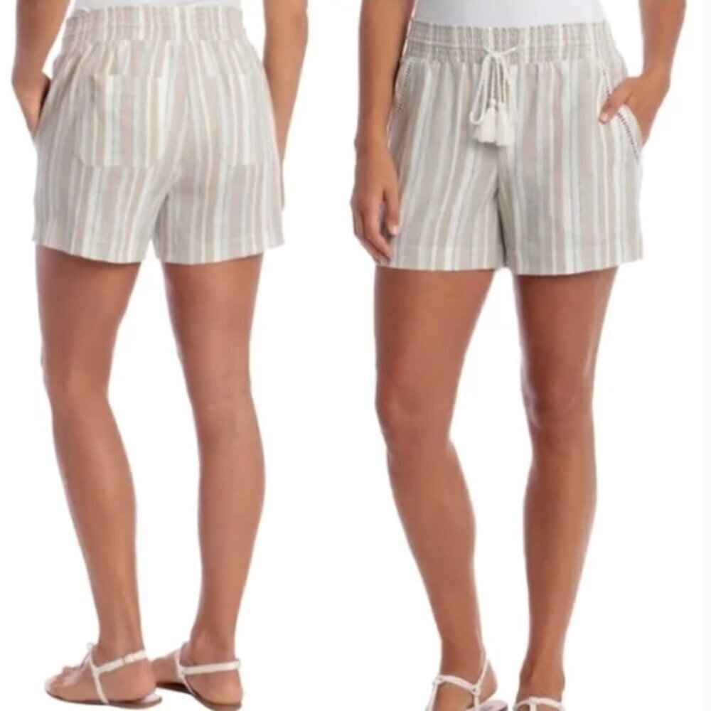 Briggs Linen Blend Striped‎ Drawstring Shorts Sz XL Beige #146S